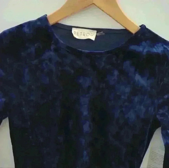 RETROD | Women's Navy Blue Velvet Thong Long Sleeve Bodysuit - Picture 3 of 5